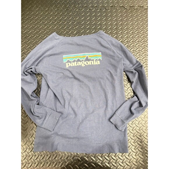 Women’s Patagonia Long Sleeve Heather Blue Shirt Size Large base layer cotton - Picture 2 of 7